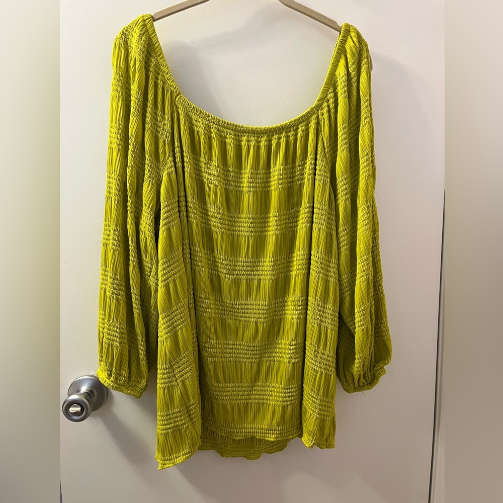 Cato Lime Green Smocked Blouse GORGEOUS! Like New! XL with Cold Shoulder